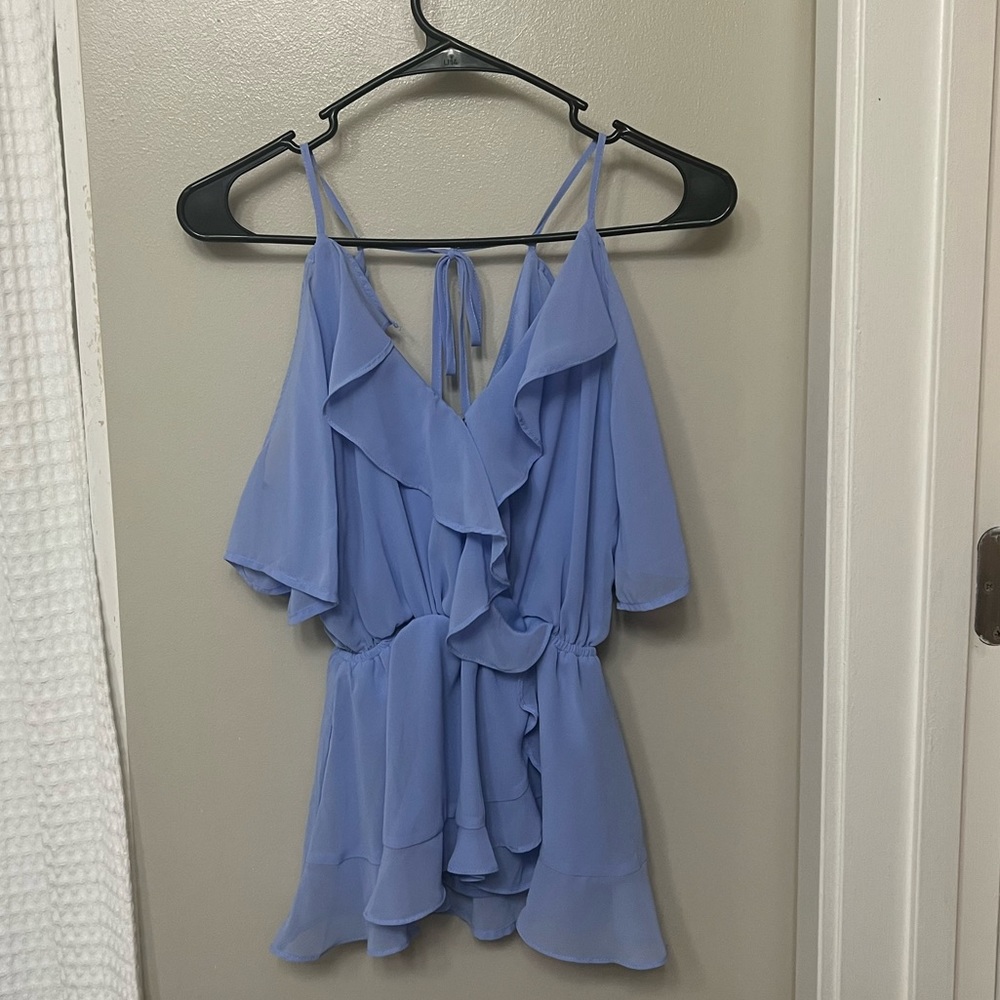 Blue open shoulder top XS